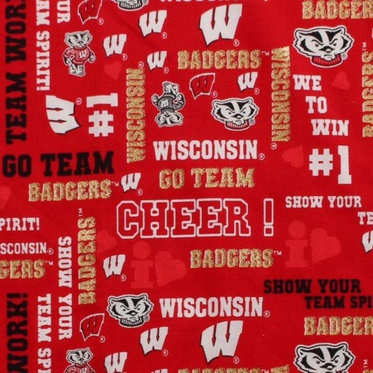 Licensed NCAA Wisconsin University Glitter WIS-1142 Cotton Fabric by the Yard